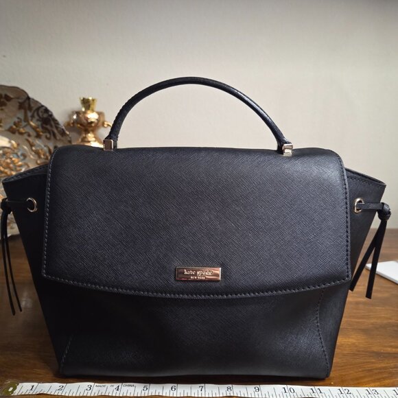 EUC Kate Spade Saffiano Leather Satchel bag Black 2way - Picture 7 of 14